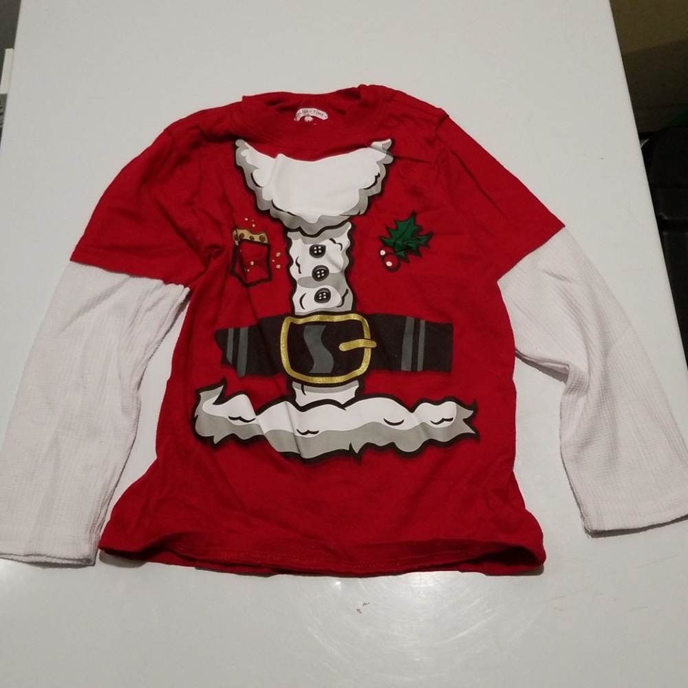 5T boys Holiday Time long sleeve Santa shirt